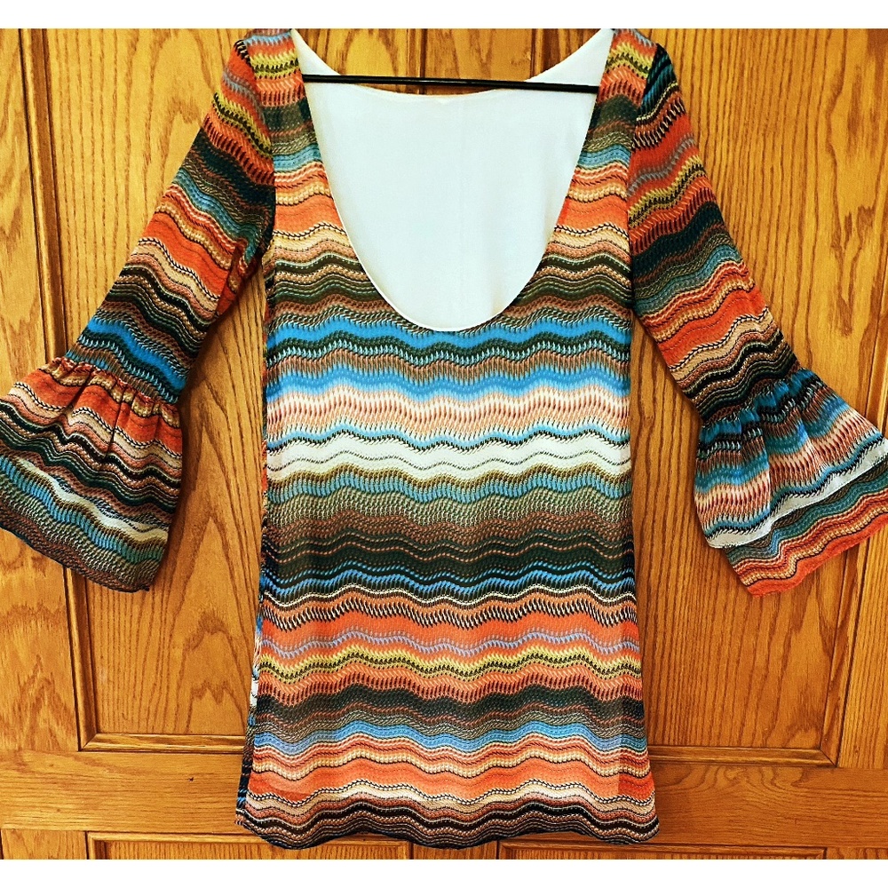 Basically Me Flared Bell Sleeve Zig Zag Dress
